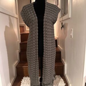 Gray Knit Fringe Vest